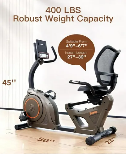 Bicicleta Estática Recumbente Para Casa, 400lbs, Bluetooth S
