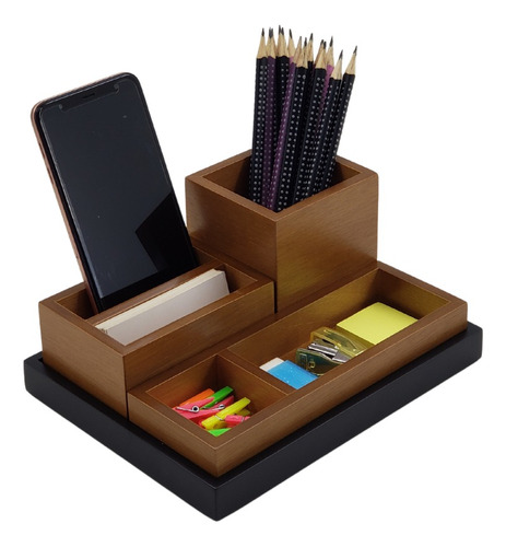 Organizador De Mesa Escritório Em Madeira Mdf C/ Preto Luxo