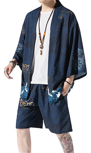 Traje De Kimono Para Hombre, Chamarra Y Pantalones Cortos