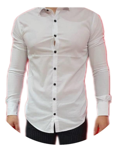 Camisa Slim Fit Blanca Botones Negros