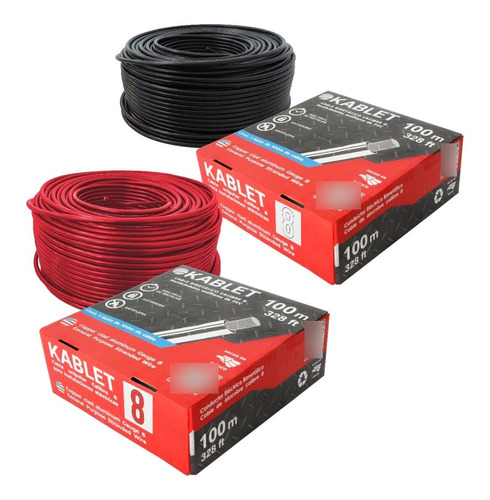 Paquete: 2 Rollos Cable Calibre 8 Thw De 100m Cada Caja 