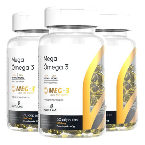 Kit 3x Mega Ômega 3 Meg-3 33% Epa / 22% Dha 60 Softgels