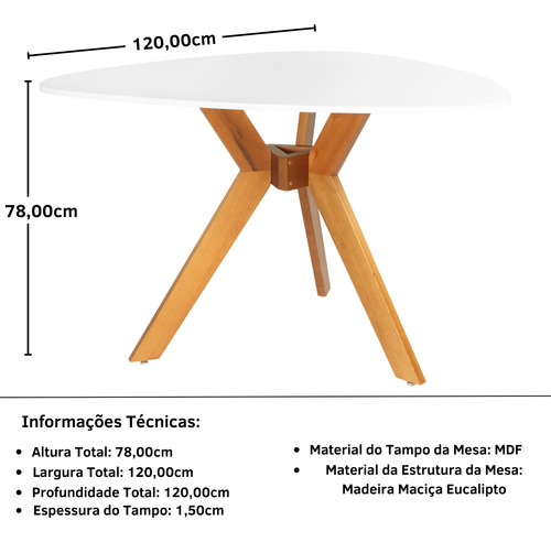 Mesa De Jantar Orgânica Nina 120cm Em Mdf E Madeira Maciça | Magazine Decor Cor Branco