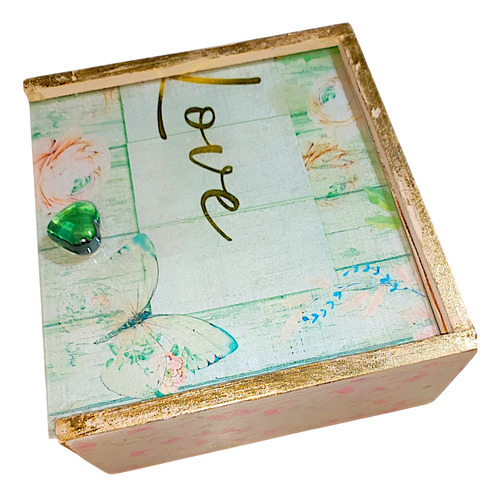 Caja De Te Artesanal 4 Divisiones. Love Rosa Claro