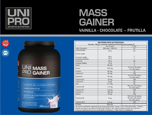 Mass Gainer X 1,5 Kg Unipro - Ganador De Masa Muscular Sabor Frutilla