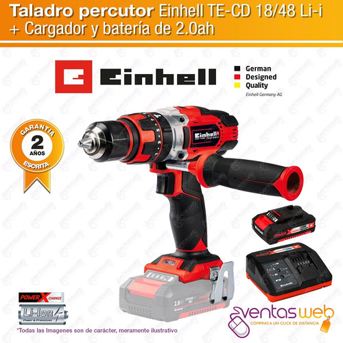 Imagen 2 de 6 de Taladro Atornillador Percutor Bateria 18v Einhell Te-cd18-48