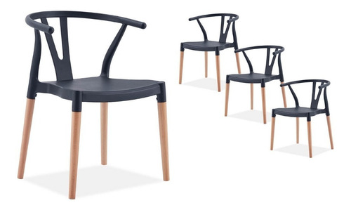 Pack 4 Sillas Wishbone De Comedor Estilo Nórdico Estructura de la silla Negro
