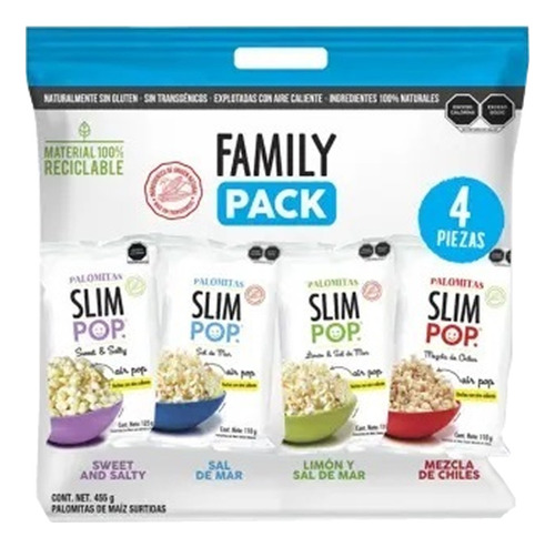 Palomitas De Maíz Surtidas Slim Pop Family Pack De 4 Piezas 