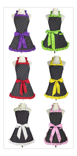 Bonito Delantal Retro De Lunares Negros Retro Con Volantes