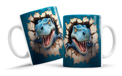 Taza De Ceramica, Dinosaurio, Pared, Azul, 11oz, Dino