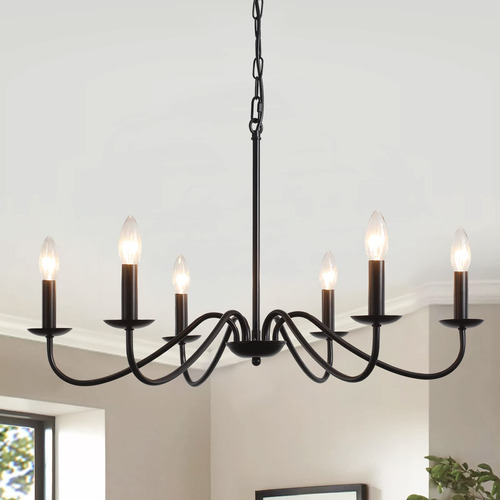 Candelabro Negro 6 Luz Industrial Hierro Para Comedor