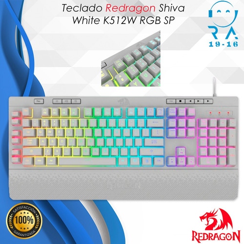 Teclado Gamer Redragon Shiva K512w Rgb Membrana Blanco