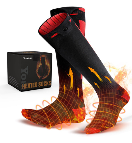 Calcetines Calefacción Eléctrica Recargables 9 Horas Unisex Negro & Rojo Diseño De La Tela Talle