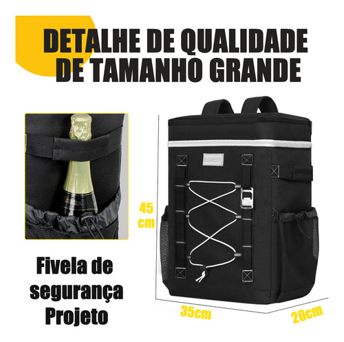 Insmeer Mochila Térmica 50 Latas Bolsa com Abridor de Garrafas - Cinza Escuro, Praia Unissex Portátil para Viagem
