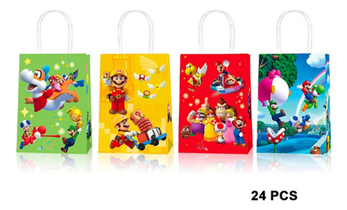 24 Bolsas De Regalo Fiesta De Fiesta Cumpleaños Super Bros