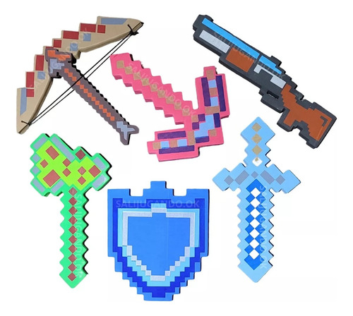 Combo Armas Goma Eva Mine X6 Craft Arco Escudo Hacha Pico Varios