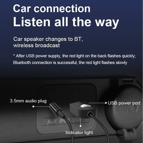 Coche Bluetooth5.0 Adaptador De Audio Receptor Usb Jack 3,5