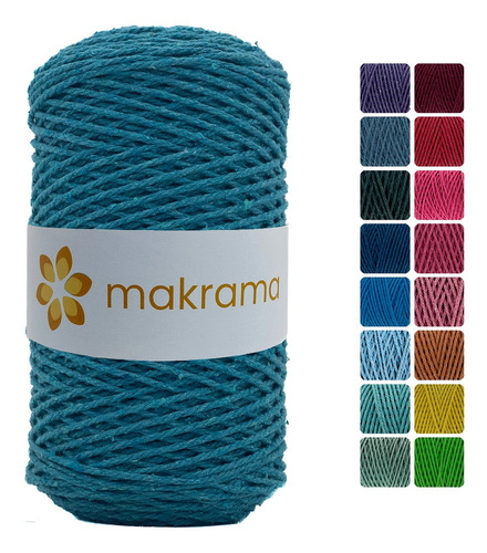 Cuerda Cordón De Algodón Para Macramé 2mm 500g Colores Color Azul Cian