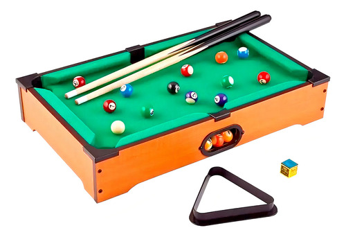 Brinquedo Infantil Mesa De Sinuca Madeira 51cm Tacos E Bolas