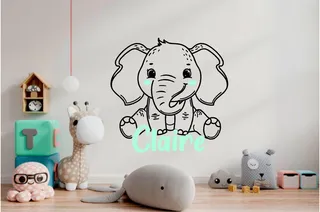 Elefante Tierno + Nombre Personalizado Vinilo Adhesivo 60 Cm