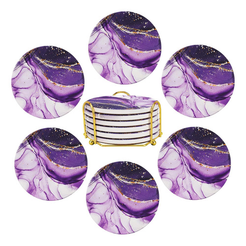 Lb Juego De 6 Posavasos De Mármol Morado, Posavasos Absorben