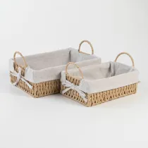 Comprar Set X2 Canastos Bandejas Mimbre Yute Con Tela Rectangulares