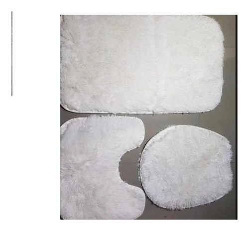 Kit De Banheiro Tapete Conjunto 3 Pçs Peludo Cor Branco