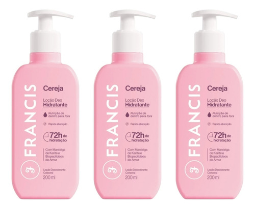 Hidratante Corporal Francis 200ml Rosa - Kit C/3un