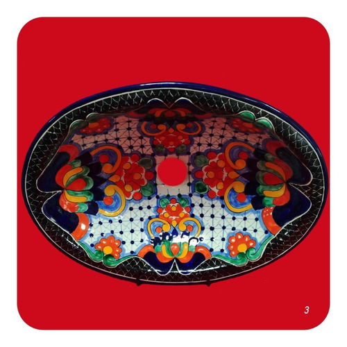 Imagen 3 de 4 de Lavabo Ovalin Talavera Poblana 41x30 Cm Estilo Barroco M3 Ov