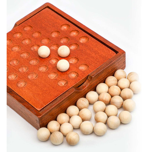 Juego De Mesa De Solitario De Madera, De Salto De Ajedrez