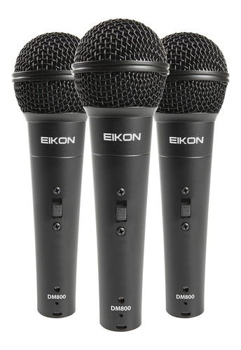 Set 3 Microfonos Vocal Dinamicos Con Clip Eikon Dm 800 Kit