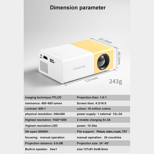 Mini Proyector Control Remoto Av Vga Usb Hd Proyector