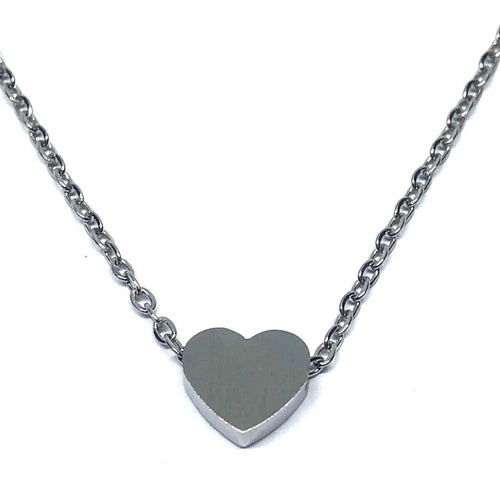 Collar Acero Inoxidable Plateado Con Corazón Trasversal Ch