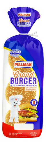 Pão para Hambúrguer com Gergelim Pullman Grand Burger Pacote 420g Tamanho Família