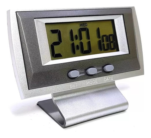 Mini Relógio De Mesa Digital Na238-a Despertador Data Cor Prateado Pilha
