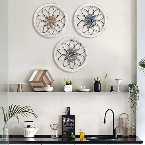 Decoración Rústica De Pared 3 Piezas Marco Madera Y Hierro