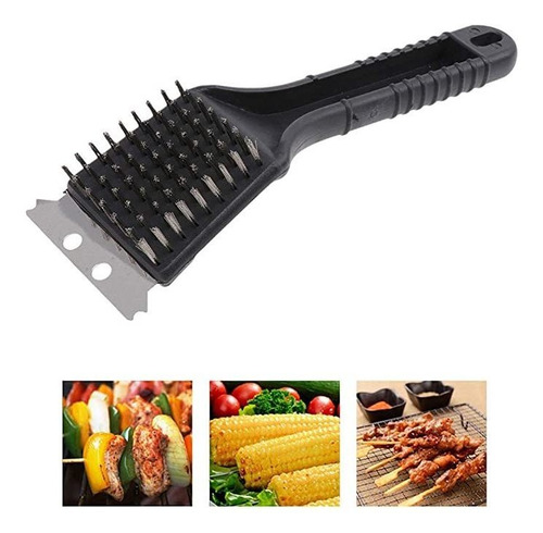 Escova Aço Limpa Grelha Churrasqueira C/ Raspador Cabo 45 Cm