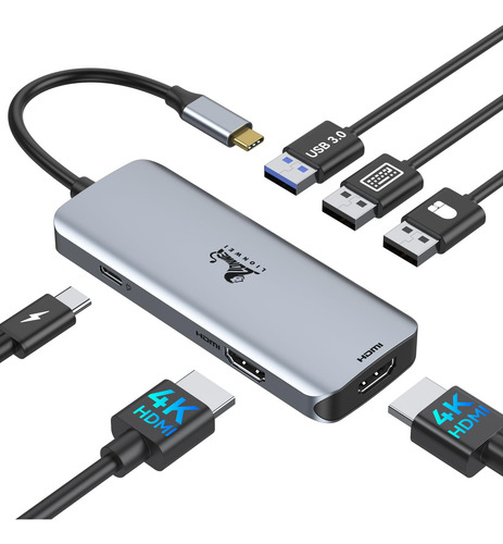 Hub Usb C Hdmi, Dual 4k, 3 Usb, Pd, Dell/lenovo/hp X360