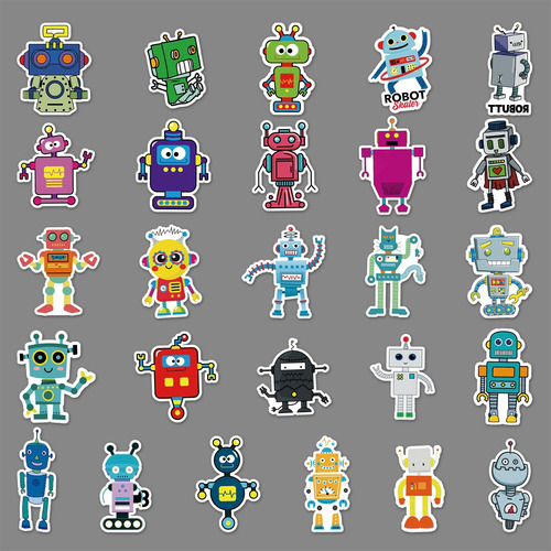 50 Pegatinas De Robot, Pegatinas De Vinilo Impermeables Con