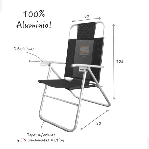 Imagen 5 de 8 de Sillon Aluminio Reforzado Coversol 5 Posiciones 120 Kilos X2