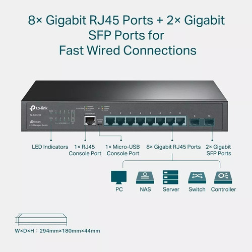 Switch Tplink Tl-sg3210 8 Puertos Gigabit 2 Sfp Jetstream