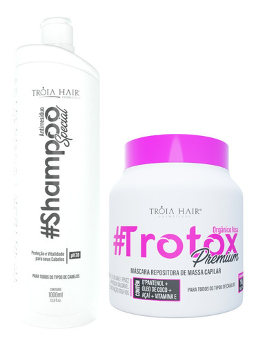 Kit Organico Trótox Tróia Hair 0% Formol 2x1kg Repositor Top
