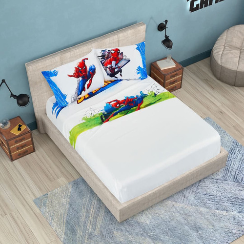 Juego De Sábanas Individual Spiderman 3 Piezas Blanco Spiderman