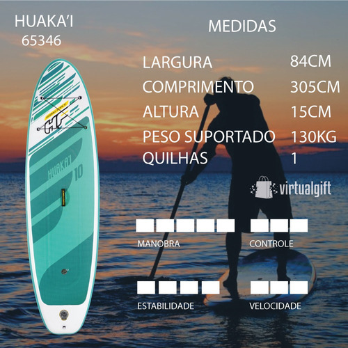 Stand Up Inflável Huakai + Leash Bomba Bolsa Bestway Cor VERDE-AGUA