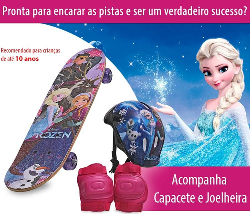 Skate Infantil Frozen Disney + Capacete + Kit Segurança Etc!
