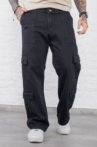 Pantalón Baggy Hombre Negro T38 Al 46 Cierre Oversize Cargo