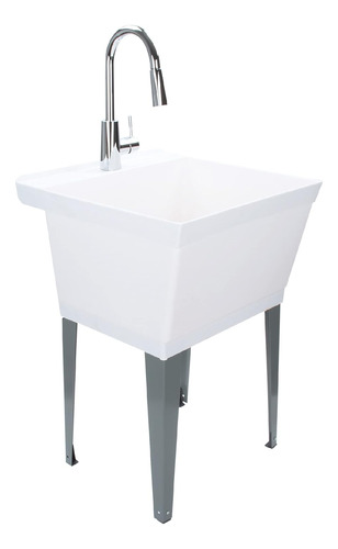 Lavabo Blanco Con Grifo Cromado De Arco Alto, Boquilla Rocia