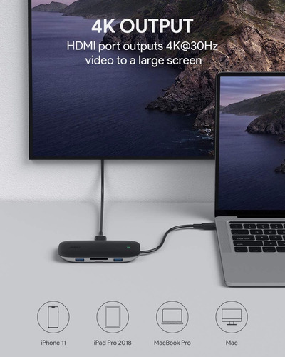 Imagen 10 de 10 de Hub Adaptador Macbook Usb C Hdmi Micro Sd 5-1 4k Alumninio