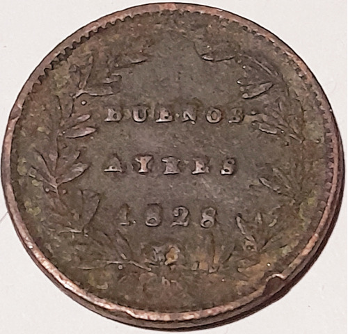 Moneda Buenos Aires 5 Décimas 1828 Escasa Cobre 