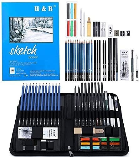 Kit Estuche De 48 Piezas De Dibujo + Cuaderno De Bocetos